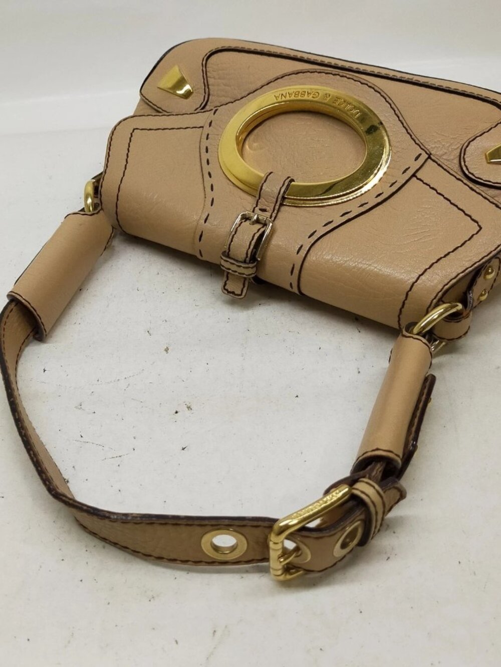 Dolce & Gabbana Vintage Y2K D-Ring Shoulder Bag Beige Leather Gold Hardware - Picture 4 of 12